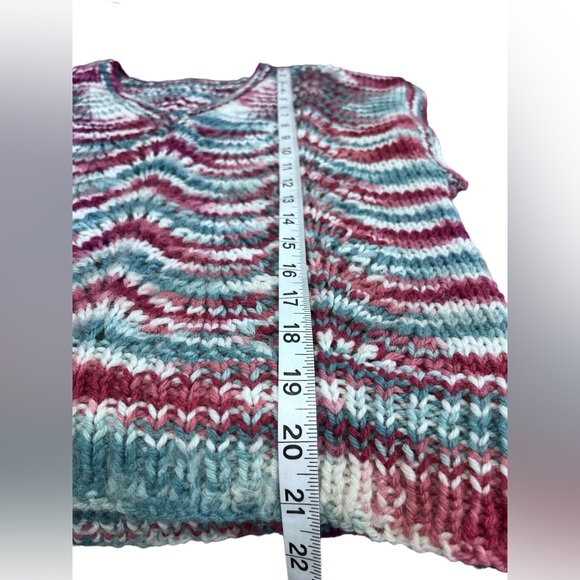 Handmade Chevron Knit Sweater Vest Multicolor Teal Burgundy Soft Cozy M - Picture 6 of 8